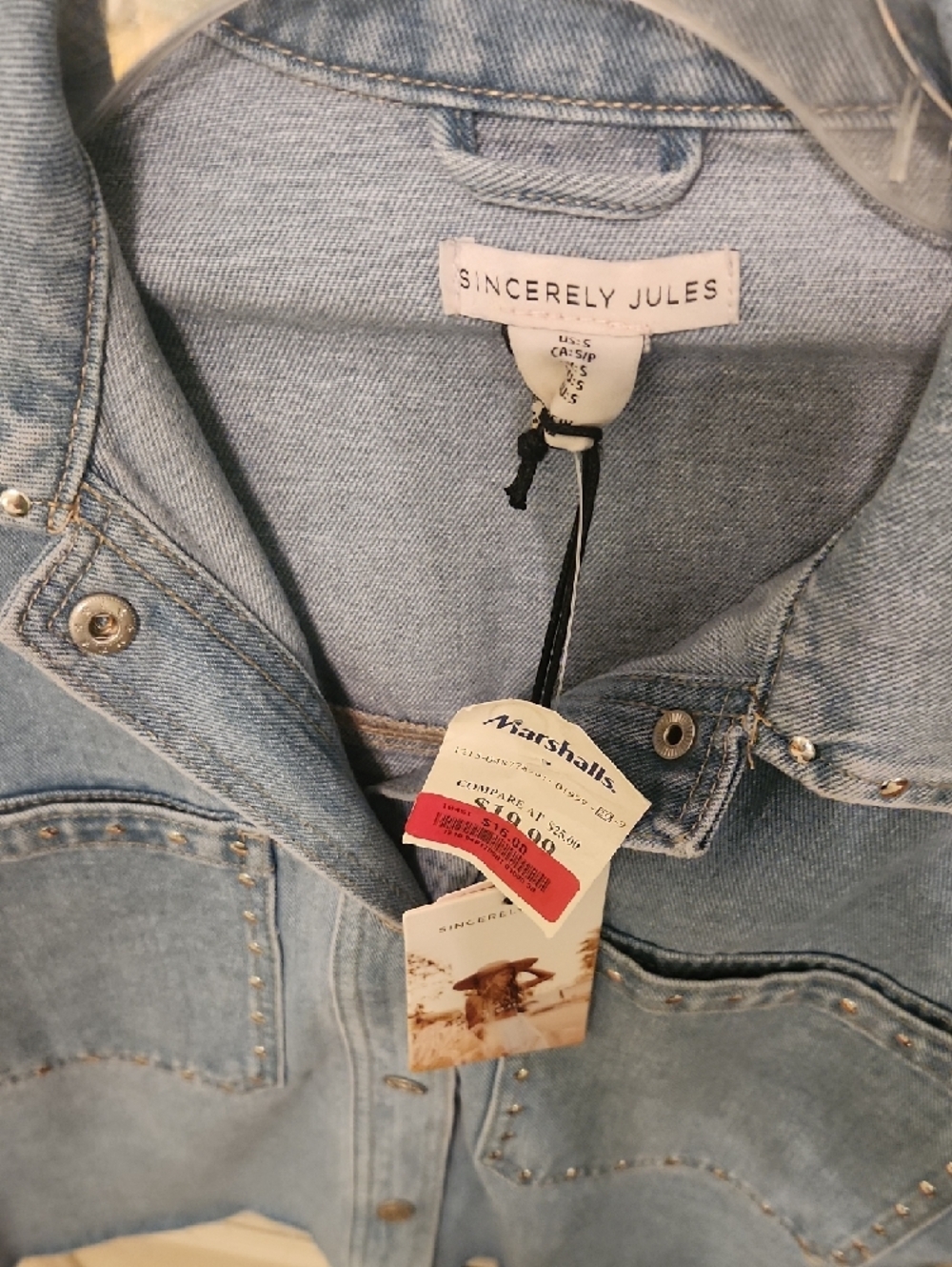 Sincerely Jules Light Blue Denim Jacket with Silver Studs - Picture 2 of 4
